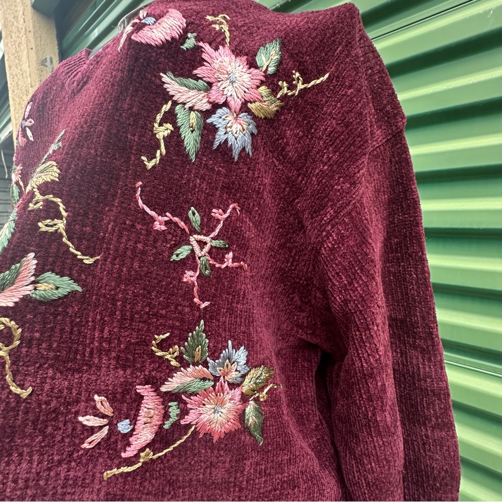 Carolyn Taylor VTG Chenille Floral Embroidered Sweater Cottagecore Grandma L - Picture 11 of 11